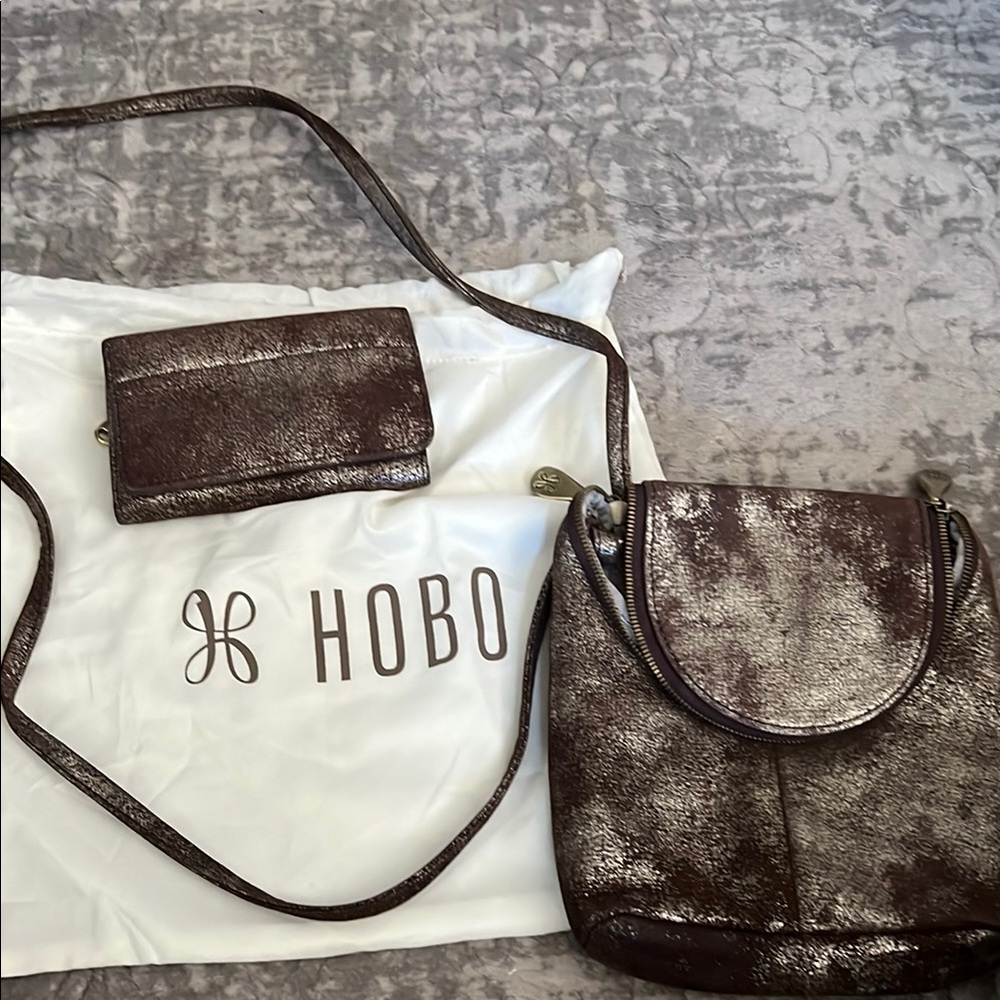 Hobo fern Metallic Brown Crossbody Bag and Wallet Set